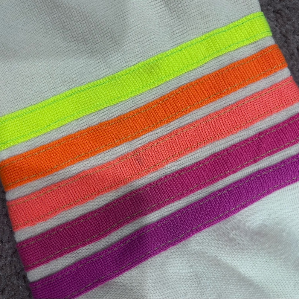 Aviator Nation Vintage White Set Neon 5 Stripe Rugby Sweatshirt and Sweatpants - Picture 7 of 11